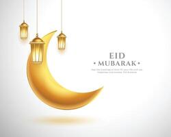 eid mubarak wishes background with golden crescent and lantern vector