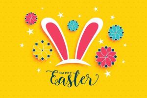 happy easter flower and rabbit ears background vector