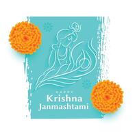 lineart style shree krishna janmashtami festival card design vector