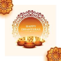 hindu festival happy dhanteras celebration background with oil diya decoration vector