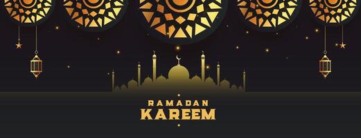 arabic ramadan kareem golden decorative banner with mosque design vector