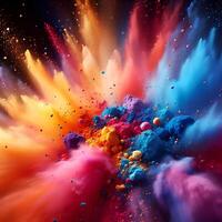 AI generated Realistic holi festival background. Powder colors. Color splash, color powder splash background, holi background, colorful, holi, color explosion photo
