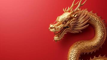 AI generated golden dragon on red background photo