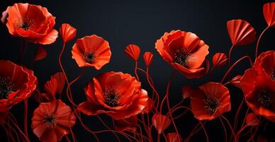 AI generated poppies on black background for happy valentines day photo
