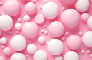 AI generated white candy shells and spheres in a pink background photo