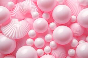 AI generated white candy shells and spheres in a pink background photo