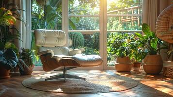 AI generated White Chair on Rug in Living Room photo