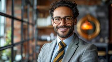 ai generado sonriente hombre en traje y Corbata foto