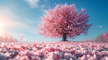 ai generado rosado árbol en pie en campo foto