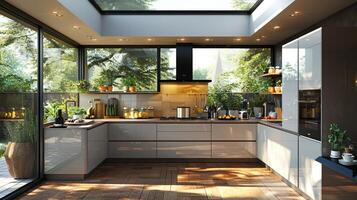 AI generated Spacious Kitchen With Skylight photo