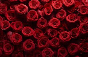 ai generado miles de rosas ese son muy rojo ese son mostrado en contra un plano superficie foto