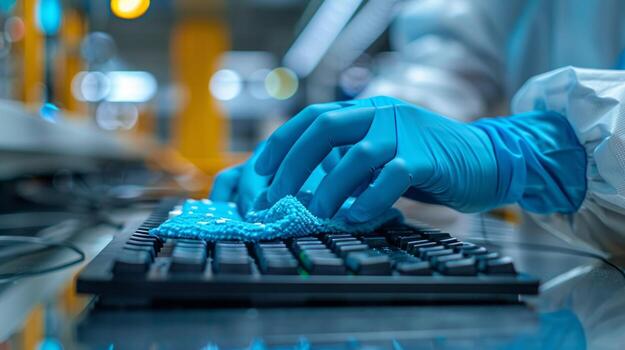 AI generated Person Typing on Keyboard With Gloves photo