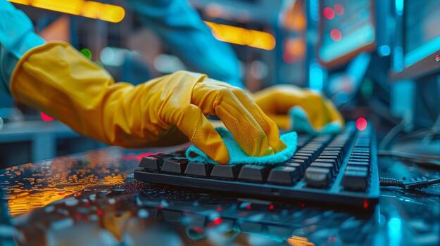 AI generated Person Typing on Keyboard With Gloves photo