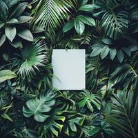 AI generated Square Frame Surrounded by Green Leaves photo