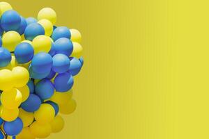 Yellow and blue balloons. Big bunch of balls. Balloon background with place for text. photo