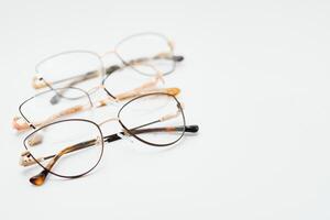 Glasses white background with a macro lens. photo