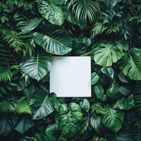 AI generated Square Frame Surrounded by Green Leaves photo