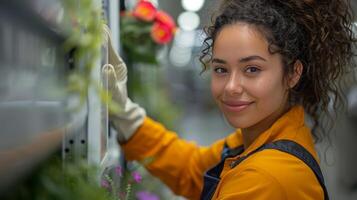 AI generated Woman Wearing Hard Hat and Yellow Safety Jacket photo