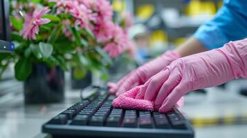 AI generated Person Typing on Keyboard With Gloves photo