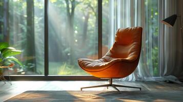 AI generated Orange Chair in Front of Window photo