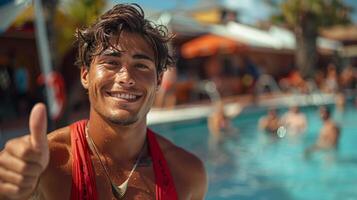 AI generated Man Giving Thumbs Up in Swimming Pool photo