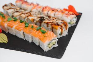 Japanese Cuisine - Sushi Roll on a white background. photo