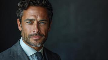 AI generated Confident Businessman in Suit and Tie Looking at Camera photo