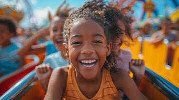 AI generated Children Riding on Top of Roller Coaster photo