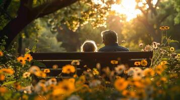 AI generated Man and Woman Sitting on Park Bench photo