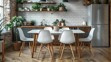 AI generated Kitchen With Table, Chairs, and Potted Plant photo