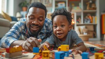 AI generated Father and Son Playing With Legos on the Floor photo