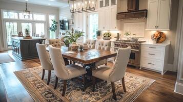 AI generated Dining Room Table With Chairs and Vase of Flowers photo