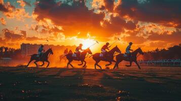 ai generado grupo de personas montando en caballos foto