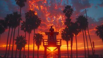 AI generated Man Standing on Top of a Lifeguard Tower photo