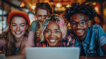 AI generated Group of Young People Looking at a Laptop photo