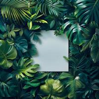 AI generated White Paper Surrounded by Green Leaves photo