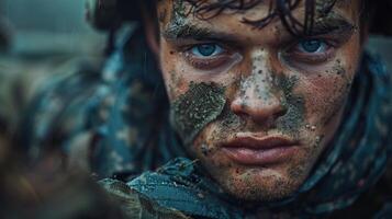 AI generated Close Up of a Man With Mud on His Face photo