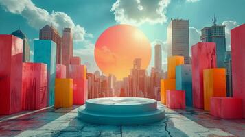 AI generated Cityscape Painting With Round Object photo