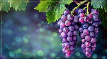 ai generado manojo de uvas colgando desde vino foto