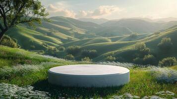AI generated Wooden Bench in Field of Flowers photo