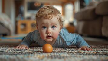 AI generated Young Child Playing With Orange in Grass photo