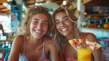 AI generated Man and Woman Sitting at Table With Pizza photo