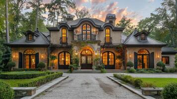 AI generated Grand House Covered in Abundant Plants photo