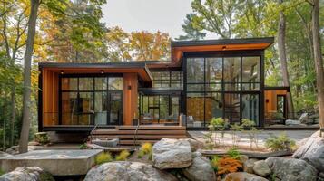AI generated Modern House Surrounded by Wooded Area photo