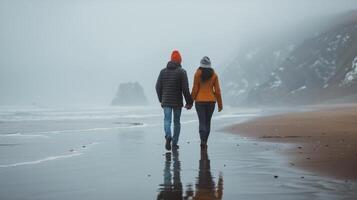 AI generated Two People Walking on a Beach Holding Hands photo