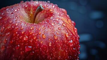 ai generado rojo manzana con agua gotas foto