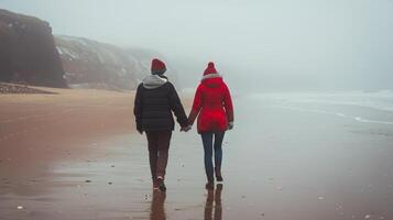AI generated Two People Walking on a Beach Holding Hands photo