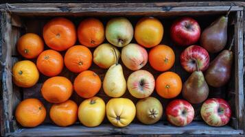 AI generated Crate Filled With Assorted Fresh Fruits photo