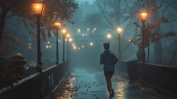 AI generated Person Running in the Rain at Night photo