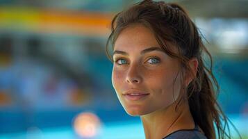 ai generado mujer con azul ojos posando foto